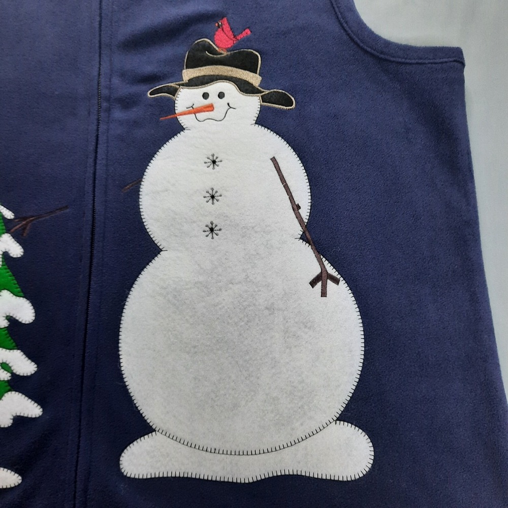 Rebecca Malone Christmas Fleece Vest Womens XL Snowman Cardinals Blue Full Zip - Picture 4 of 12